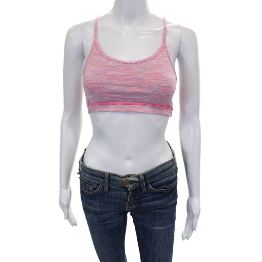 Lululemon Womens Striped Print Mesh Panel Detail Sports Bra Pink Size S